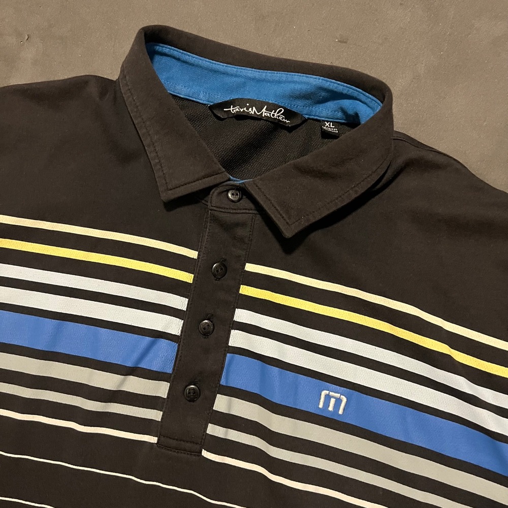 Travis Mathew XL‎ Mens Golf Polo Shirt Black Striped Athletic Casual